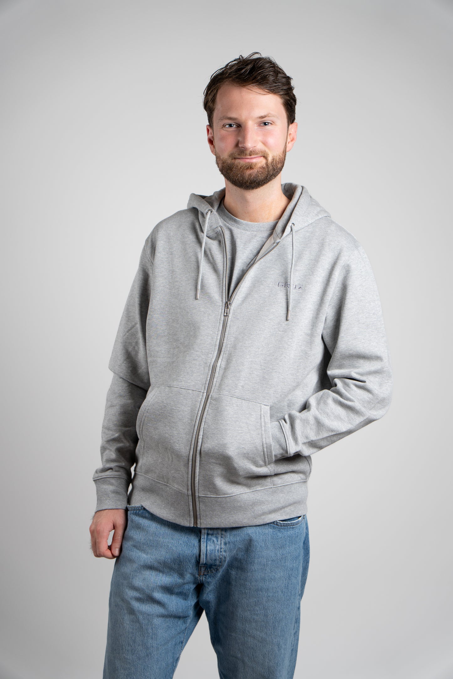 Organic Zip Hoodie Men | Heather Grey
