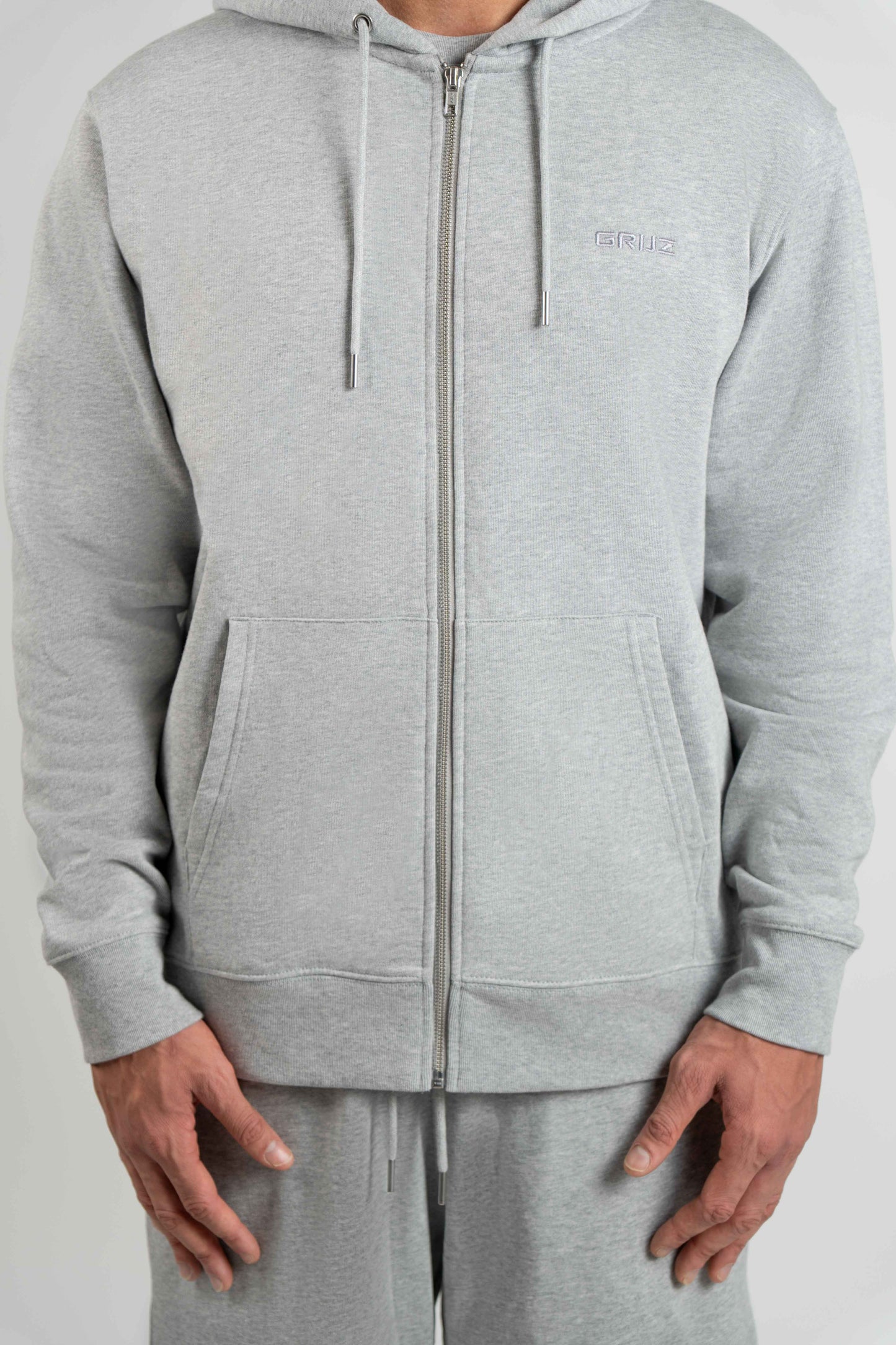 Organic Zip Hoodie Men | Heather Grey