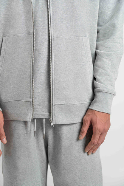 Organic Zip Hoodie Men | Heather Grey